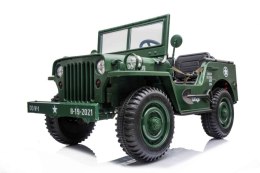 Pojazd Retro Wojskowy JEEP WILLYS 4x4 Zielony 24V SUPER POWER + POWIĘKSZONY AKUMULATOR