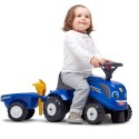 FALK Traktorek Baby New Holland Niebieski z Przyczepką + akc. od 1 roku