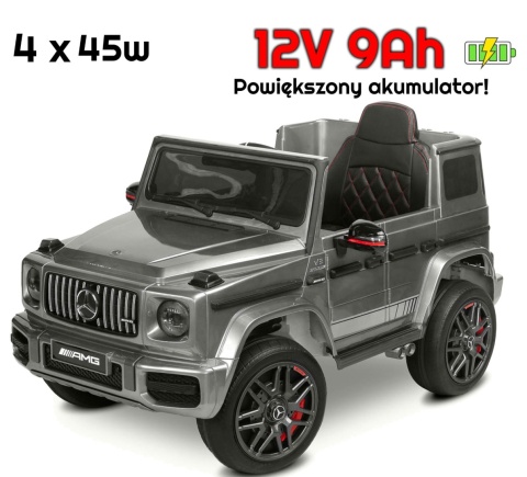 Auto na akumulator Mercedes G63 4x4 Lakierowany Srebrny + POWIĘKSZONY AKUMULATOR 12V9Ah