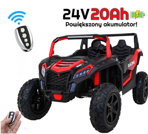 Buggy ATV Strong Racing dla 2 dzieci Czerwony + Silnik bezszczotkowy + Pompowane koła + Audio LED Czerwony