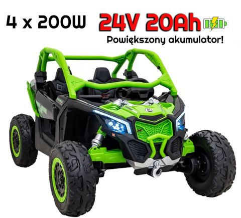 Pojazd Buggy CAN-AM Maverick 3 Turbo RR Zielony 4x200W 24V20Ah DK-CA001 - POWIĘKSZONY AKUMULATOR