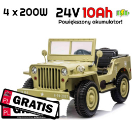 Pojazd Retro Wojskowy 4x4 Piaskowy JH-101 WILLYS 24V 10Ah - POWIĘKSZONY AKUMULATOR