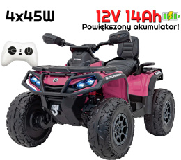 Quad Can Am Outlander 4x4 na akumulator 12V 14Ah + PILOT Różowy